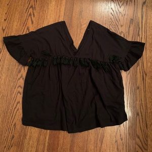 Anthropologie Tassel V-Neck Shirt